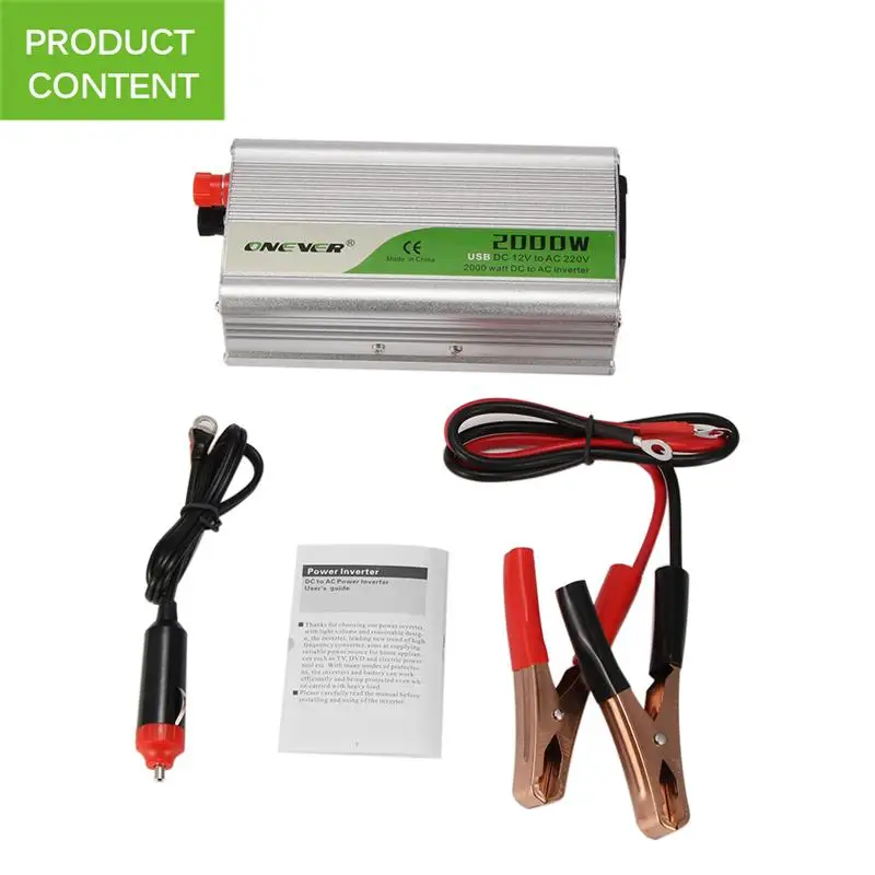 2000W USB Charge Watt DC 12V To AC 220V Portable Car Power Inverter Charger Converter Adapter 12 220 Buzzer Alarm | Автомобили и