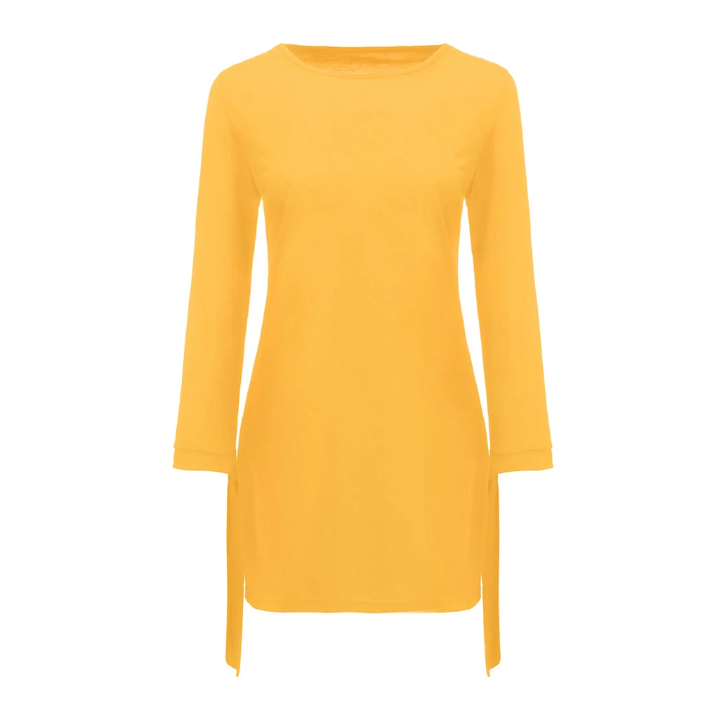 Женское однотонное повседневное прямое платье с круглым вырезом и бантом весна