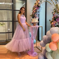 verngo simple elegant lavender tulle prom dresses one shoulder pleats ankle length garden bride formal party gowns plus size