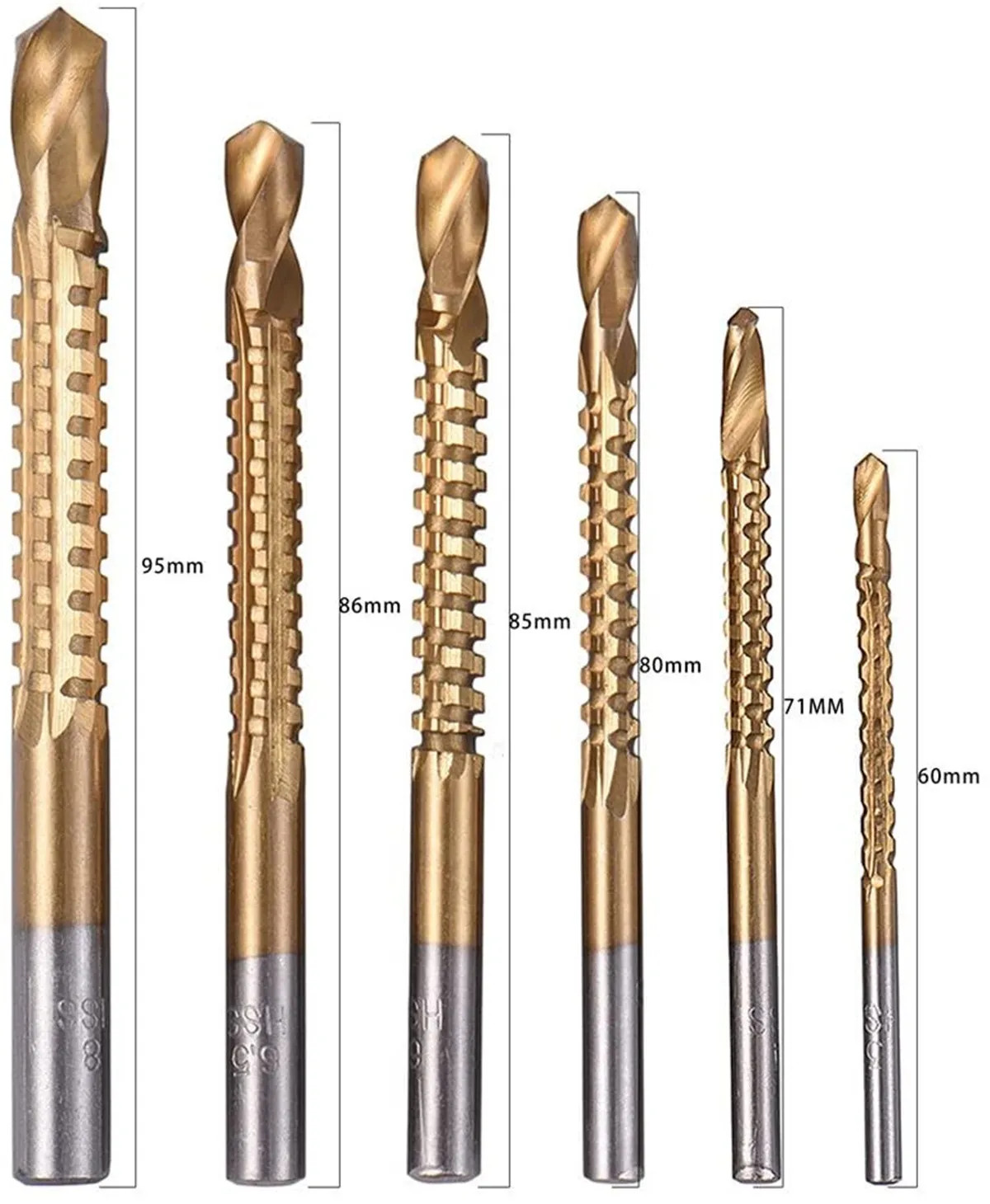 Спиральные ступенчатые сверла из быстрорежущей стали с титановым покрытием