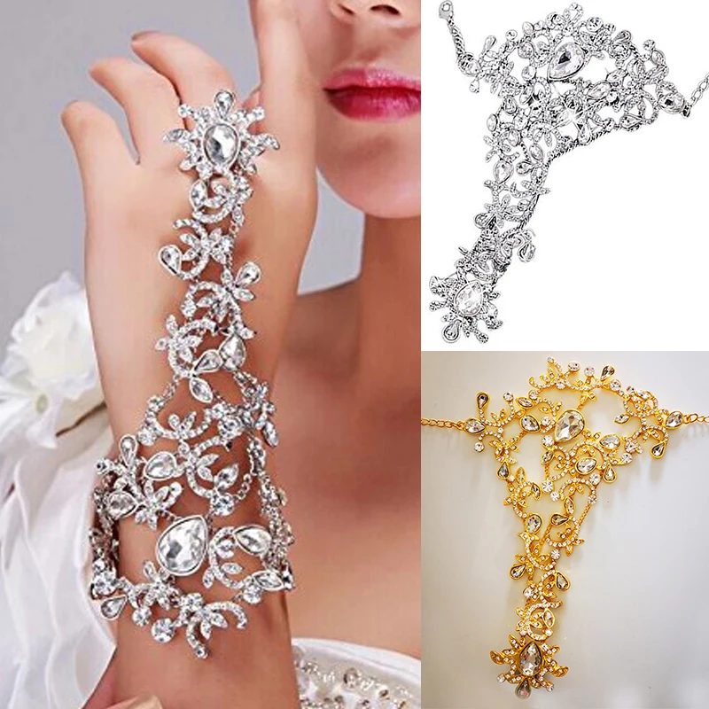 Guantes elegantes de cristal con diamantes de imitación para novia, pulsera de boda, pulsera de joyería para fiesta de graduación, regalo decorativo