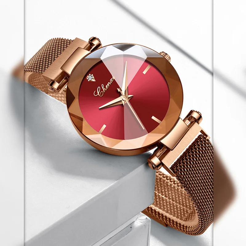 Модные Золотые женские часы ChenXi брендовые Роскошные элегантные Стразы