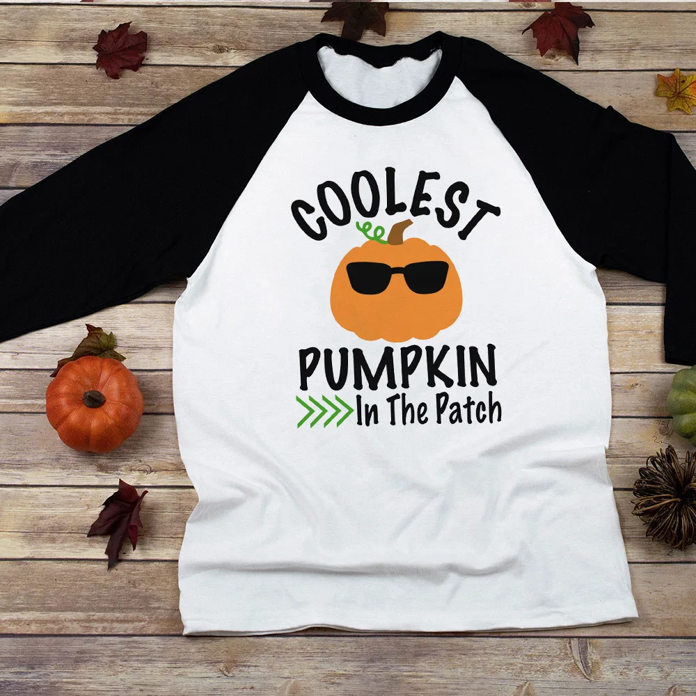 Camiseta con parche de calabaza para ni&ntilde;os y ni&ntilde;as, camisa de Halloween con parche de calabaza, Tops de oto&ntilde;o-4