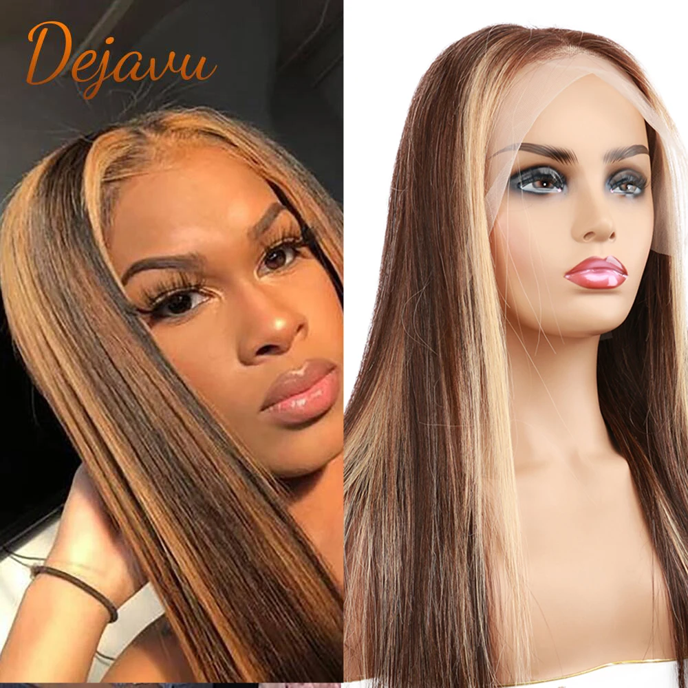 

Ombre Straight P4/27 Lace Front Wigs Highlight Human Hair Wigs Blonde Colored Prepluck With Baby Hair Remy Wig