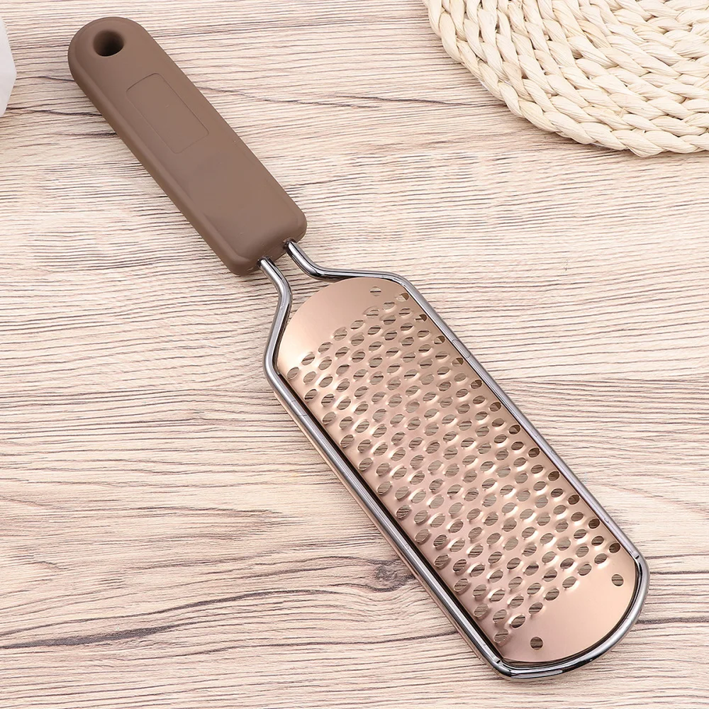 

1pc Multifunctional Stainless Steel Foot Exfoliator Grinder Dead Skin Callus Remover for Man Woman (Rose Gold with Square Hole)