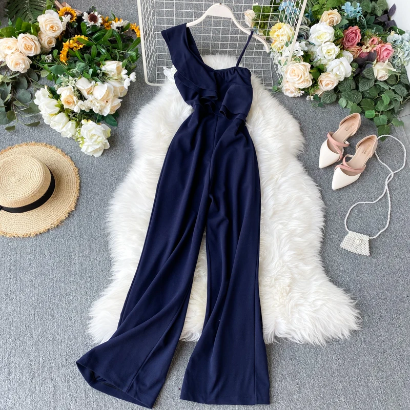 Женский комбинезон с оборками Teeuiear пикантный Летний открытыми плечами длинный