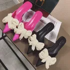 Женские вечерние туфли-лодочки Baotou, черные туфли-лодочки на высоком каблуке-шпильке, с острым носком, с бантом, весна-лето 2021