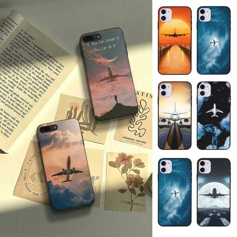 

Aircraft Plane Airplane Silicone Black Phone Case Fundas Shell Cover For Iphone 6 6s 7 8 Plus Xr X Xs 11 12 13 Mini Pro Max