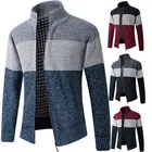 Кардиган, Свитер, мужская осенне-зимняя новая Теплая Повседневная модная мужская одежда с воротником-стойкой, бархатный вязаный свитер, куртка