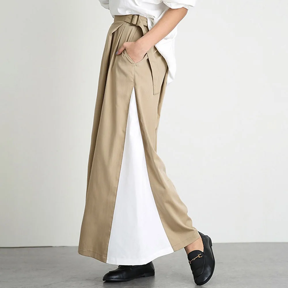 Wide Legs Long Pants Women 2020 Spring Summer Korean Office Ladies Colors Patchwork Ankle-Length Causal Linen Mori Girl | Женская одежда