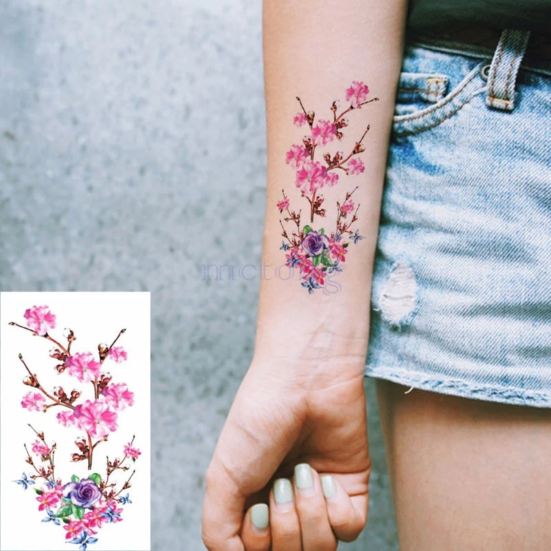 Классический черный пистолет Ak машинка цветок татуировки руки татуаж тело