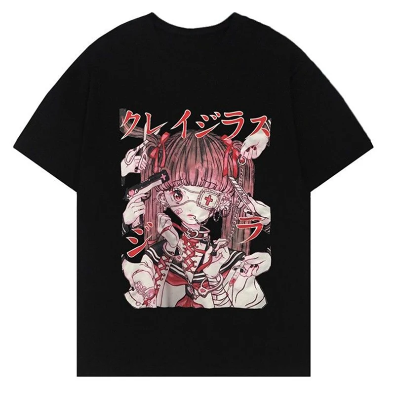 

SHUJIN Summer Goth Female Tee Aesthetic Loose Women T-shirt Punk Dark Grunge Streetwear Gothic Top T-shirts Harajuku Clothes Y2k