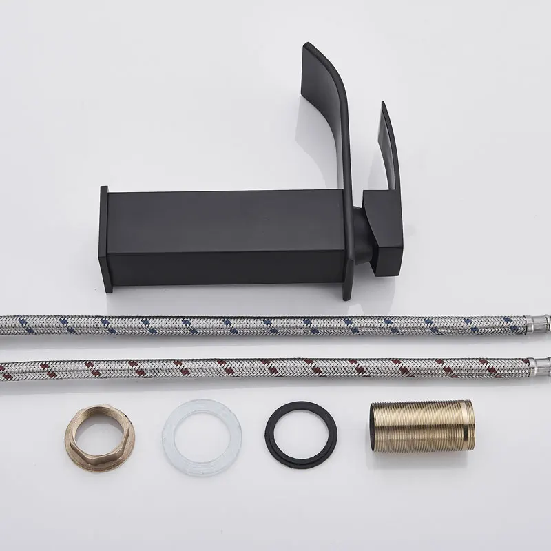 

2021new Black Basin Sink Faucet Waterfall Outlet Vanity Hot Cold Mixer Crane Tap Deck Mount One Handle Wash Faucets