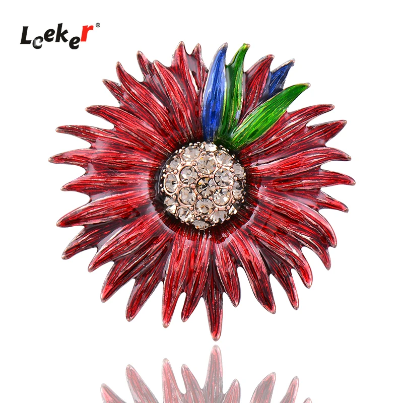 

LEEKER Retro Solid Big Flower Red Enamel Brooch For Women With Cubic Zircon Stones Vintage Jewelry Accessories 207 LK2