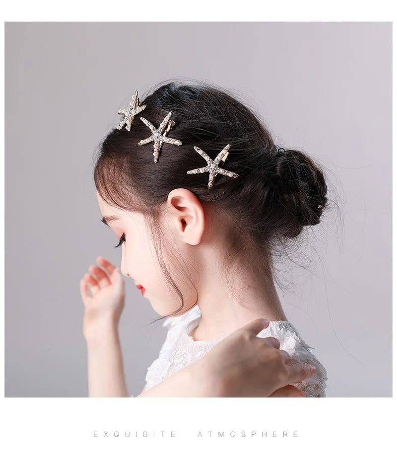 

3PCS Starfish Crown Tiara Princess Headbands Child Birthday Catwalk Show Star Hairpins for women Hair Accessories for girls