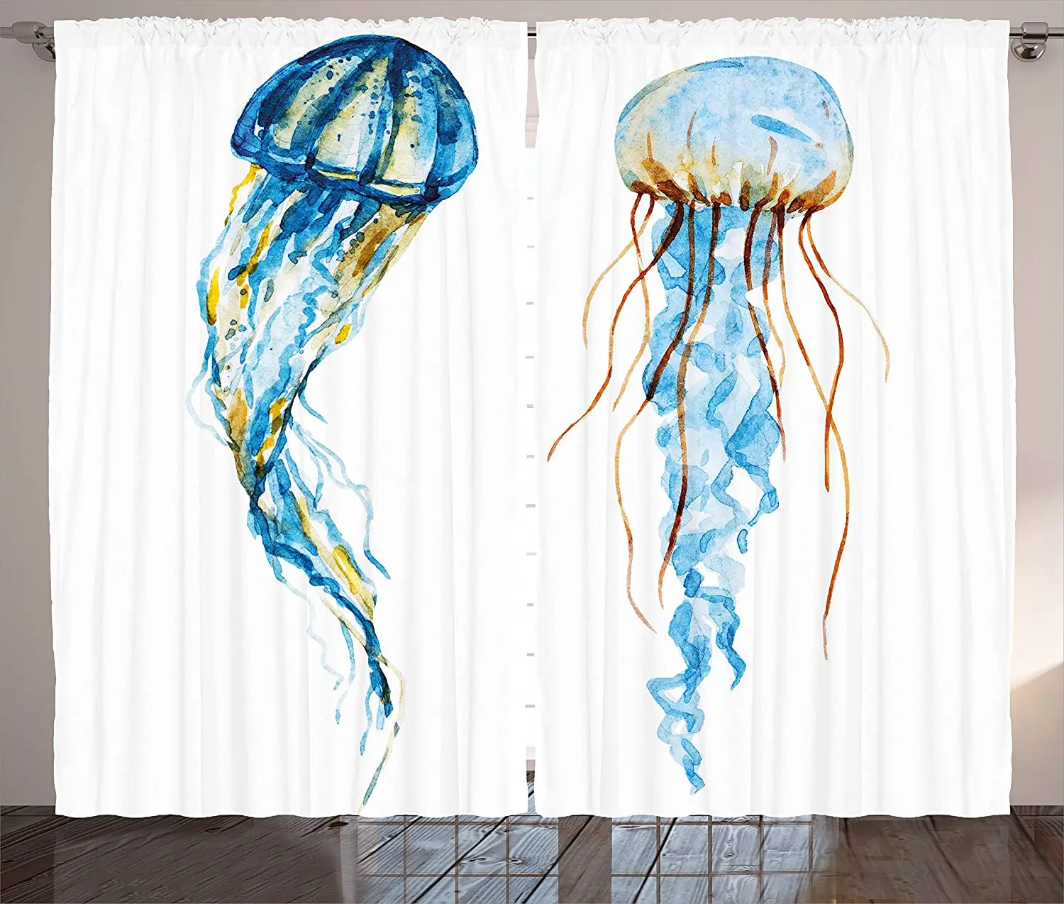 Медузы занавески экзотические морские животные водные акварельные растровые