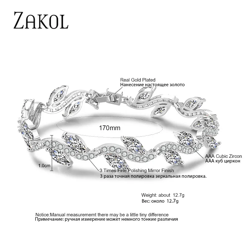ZAKOL сверкающий! Женский теннисный браслет белого цвета с фианитами AAA + CZ модные