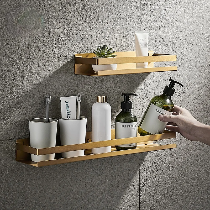 

Bathroom Accessories 20-50cm Modern Matt Black Bathroom Corner Shelves Kitchen Wall Shelf Shower Bath Shampoo Storage Rack