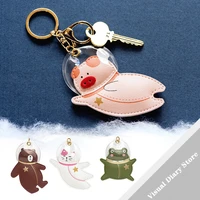 cute leather animal keychain creative fashion bear pig cat frog pendant keyring couples charm jewelry gift car keys accessories
