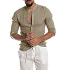 Рубашка мужская из хлопка и льна, Пляжная блузка с длинным рукавом, повседневная облегающая мешковатая Свободная рубашка, лето