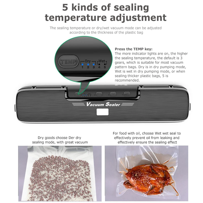 

220V/110V Kitchen Food Vacuum Sealer Automatic Commercial Household Food Vacuum Sealer Packaging Machine Include 15Pcs Bags