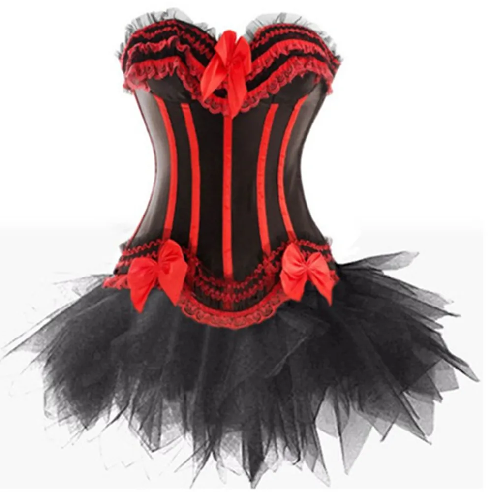 

Women Burlesque Dancer Dress Witch Halloween Sexy Underbust Bustier Corset Mini skirt Gothic Corset Dress With Skirt