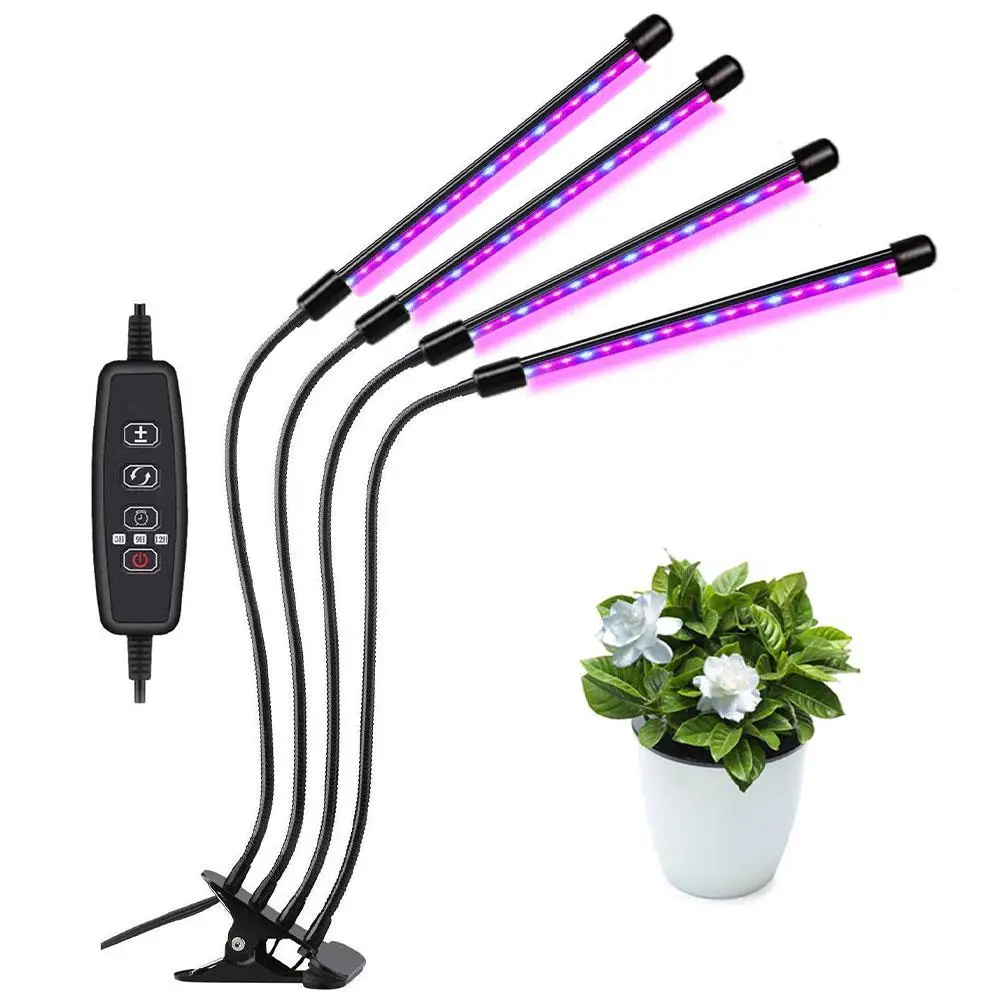 

36W 4 Heads LED Plant Growth Light Glow Lamp With Four Heads Clip USB Dimming Timing Desktop Plant Growth Lamp 360 Degree