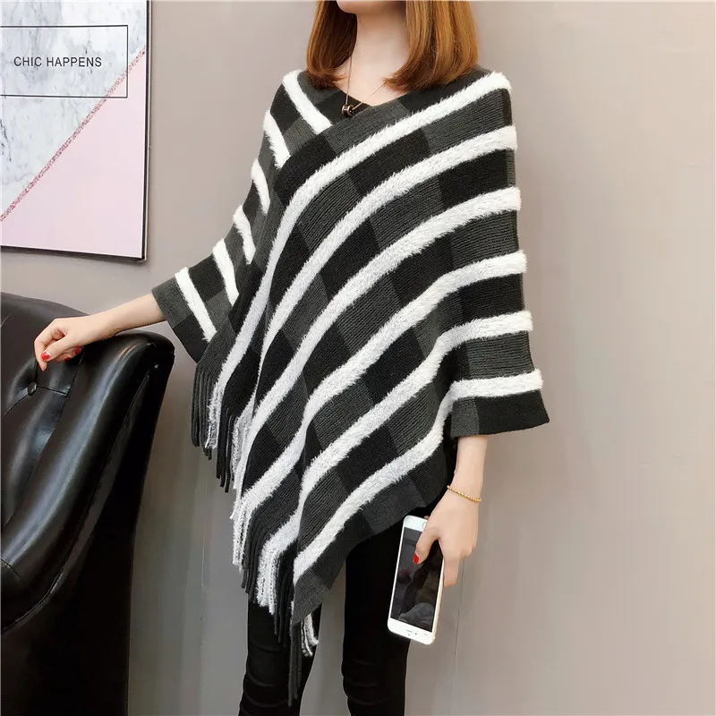 Женское зимнее вязаное кашемировое Пончо Накидки шаль кардиганы свитер пальто |