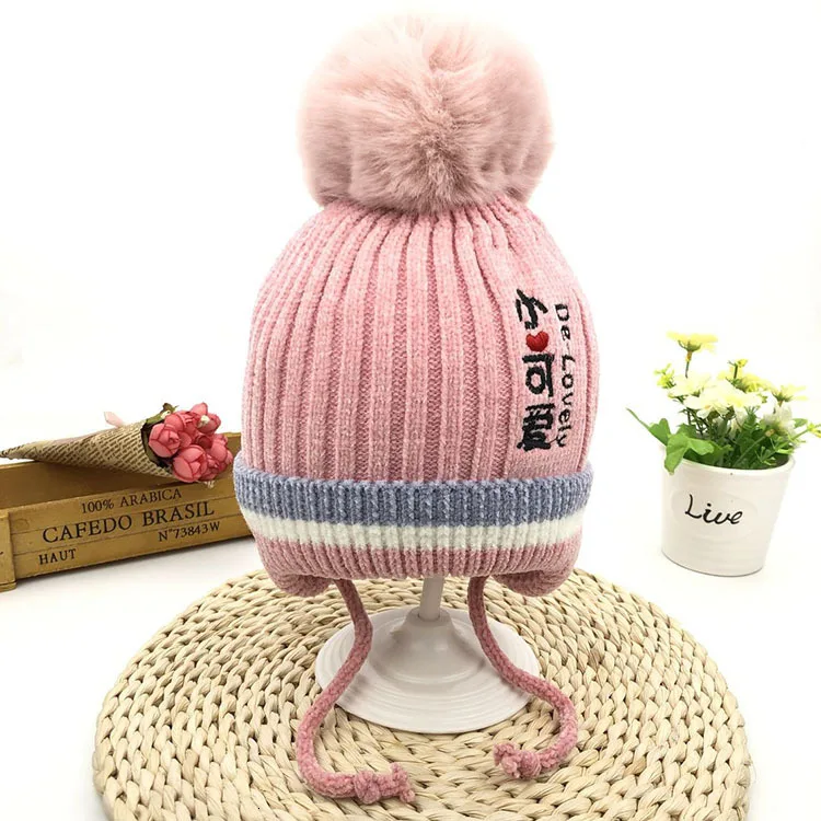 

Winter Cartoon Trivial Love Earmuffs Knitting Children Wool Cap Tide Baby Increase Down Keep Warm Baby Knitting Hat