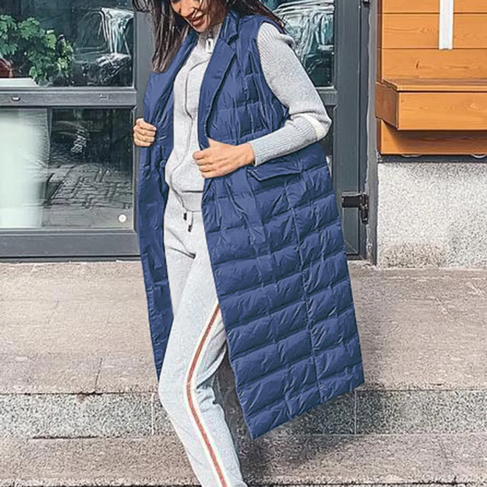 Женский светильник стеганый жилет на пуговицах средней длины Зимняя теплая