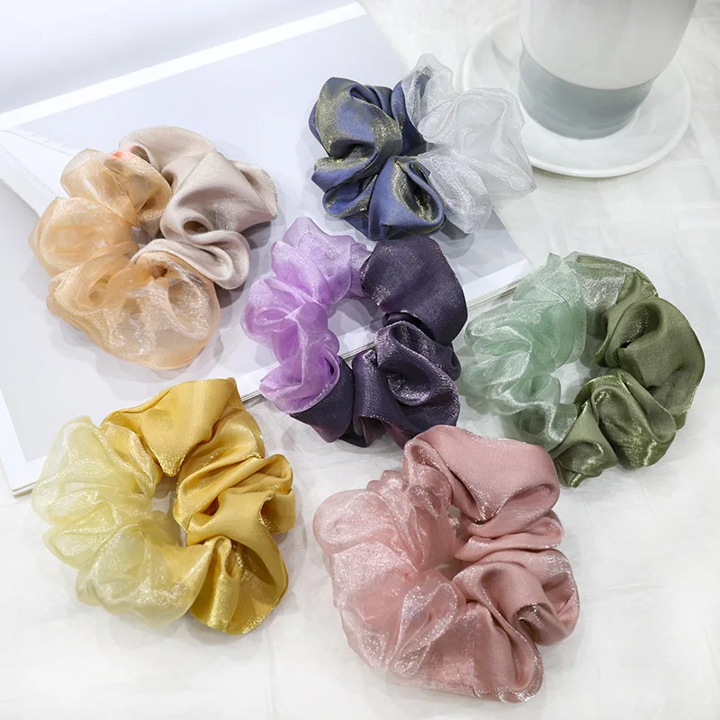 

2020 Hot Women Organza Scrunchies For Ponytail Holder Girls Transparent Cloth Elastic Hair Rope Hair Tie Hair Bands Accessories