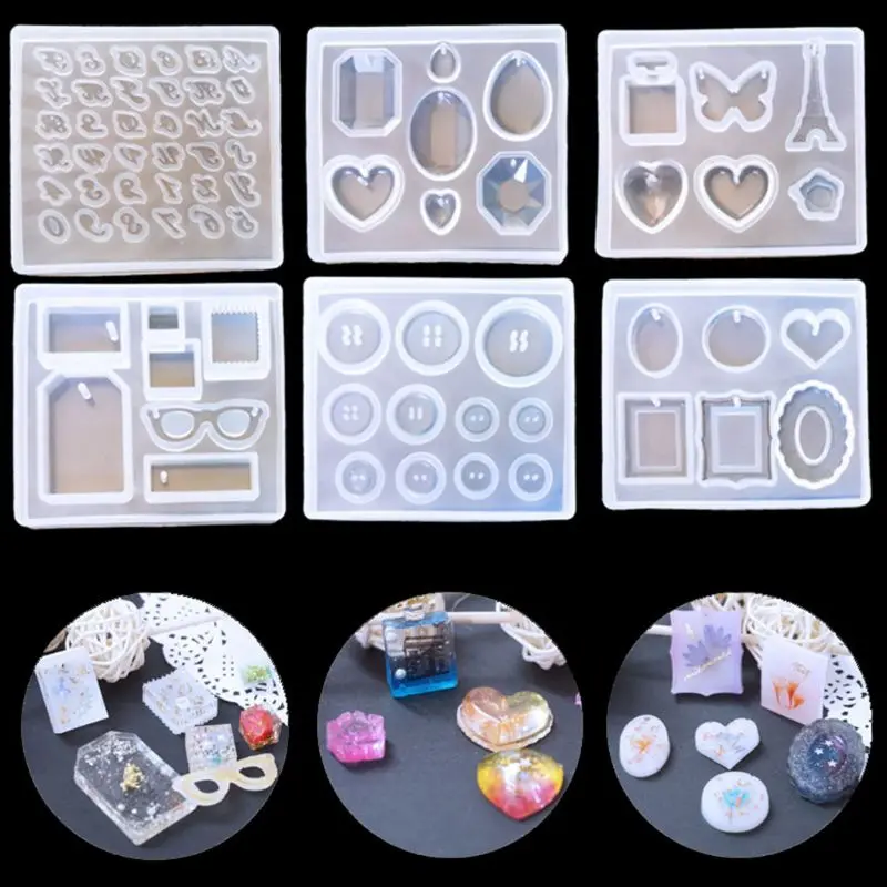 

DIY Epoxy Mould Transparent Silicone Mold Pendant for Jewelry Polymer Crafts Making Molds with Hole HX6F