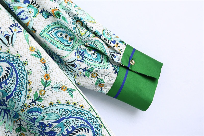 

Splend Moda 2021 Summer New Vintage Print Drape Shirt Loose Casual Turn Down Collar Long-Sleeve Slim Top Shirt For Women