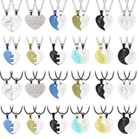 stainless steel couples necklace heart shaped circular puzzle various pendant steel chain leather rope jewelry romantic gifts