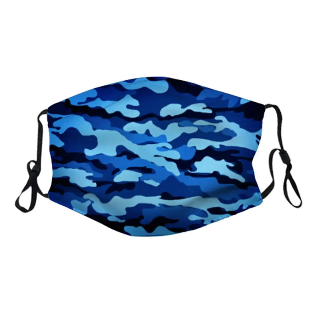 

Adult Camouflage Pattern Unisex Fashion Cotton Fabric Dust proof Reusable Washable Face Protection for Outdoor Activities-Blue