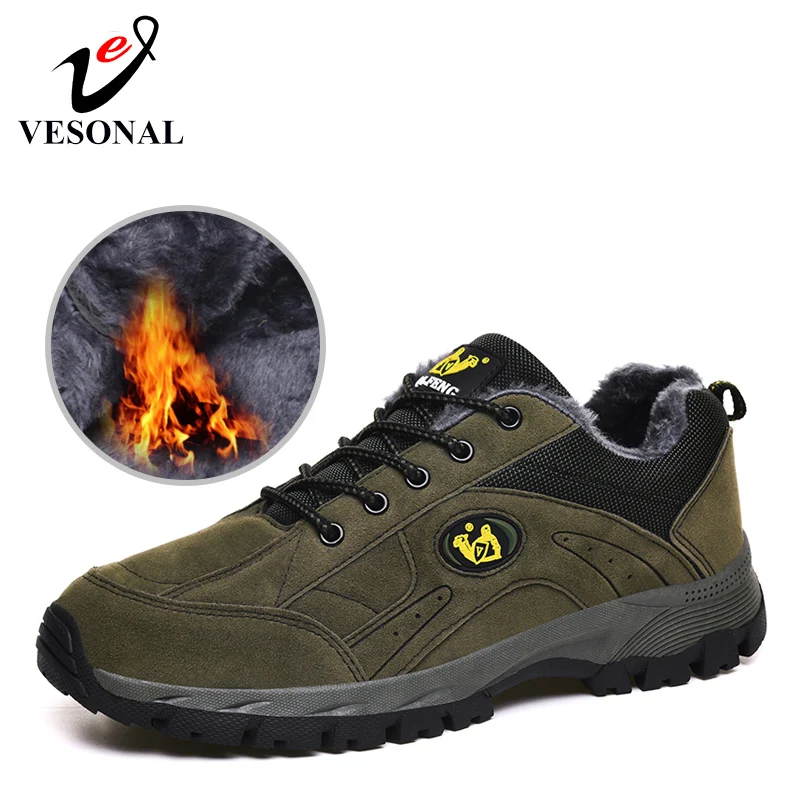 Уличные зимние кроссовки VESONAL мужская обувь для снега теплая плюшевая меховая