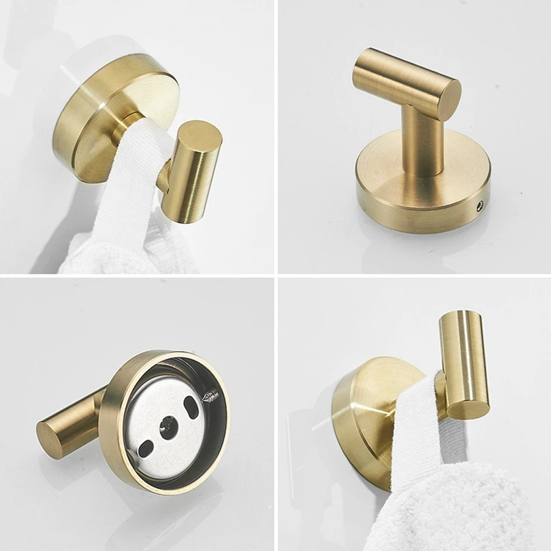 

Gold Brushed Bathroom Accessories Hardware Set Towel Bar Rail Toilet Paper Holder Towel Rack Hook Soap Dish Toilet Brush