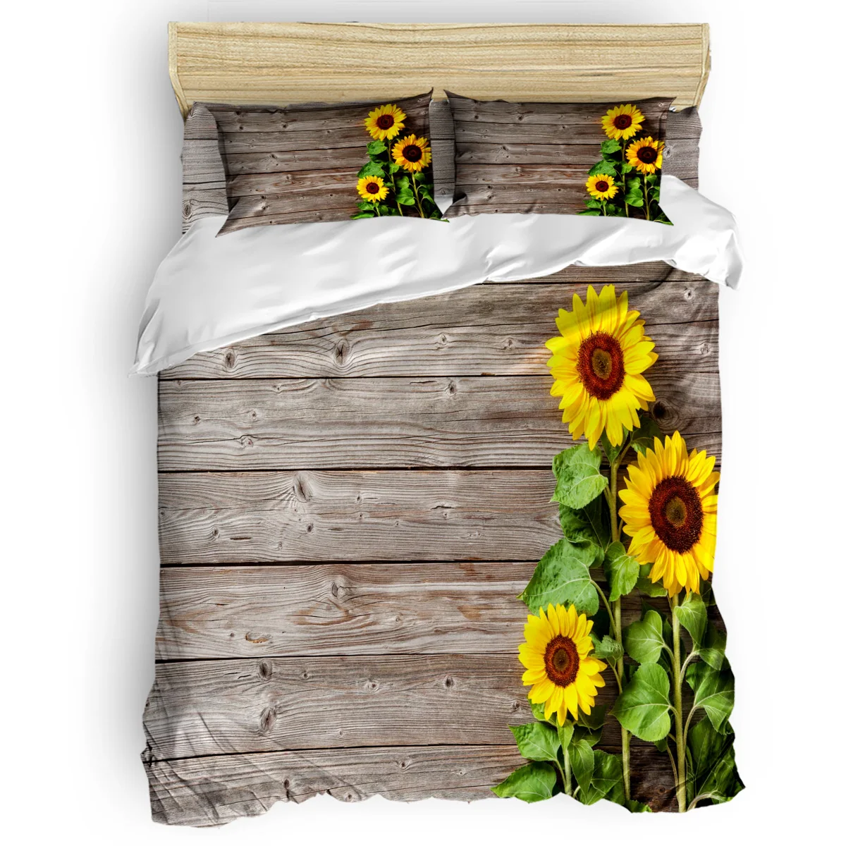

Sunflower Flower Plank Duvet Cover Set With Pillowcase Comfortable Bedroom Supplies King Size Bedding Set