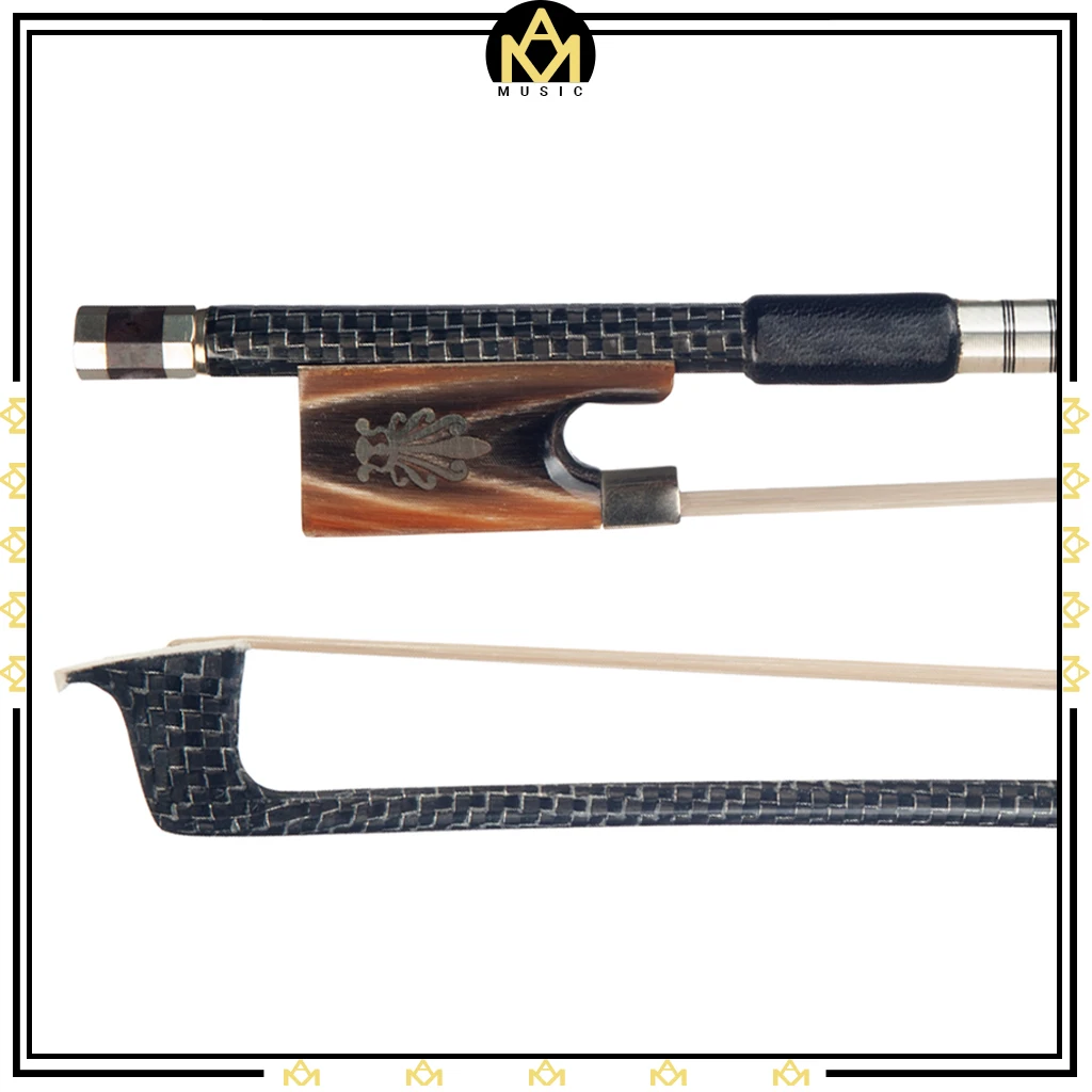Master Silver Silk Braided Carbon Fiber Bow 4/4 Fiddle/ Violin Bow Carbon Fiber Bow W/ Ox Horn Frog White Horsehair Bow