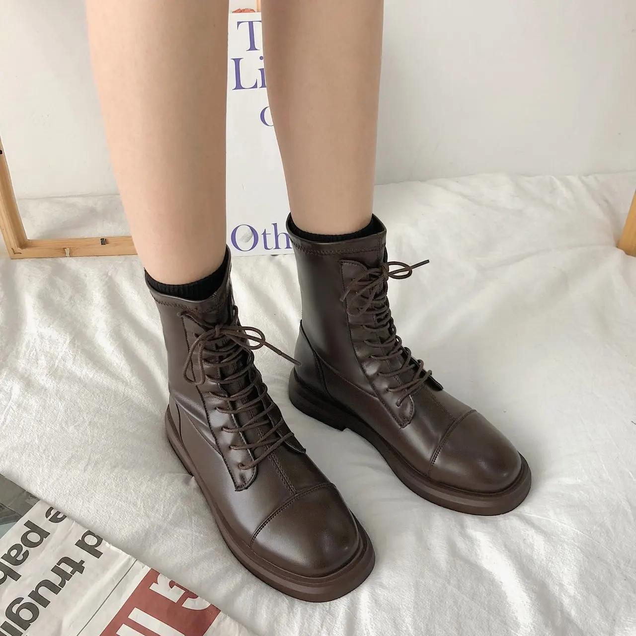 

PU Nude Boots Women's British Style Autumn and Winter 2021 New Casual Women's Shoes Short Boots Women Fashion