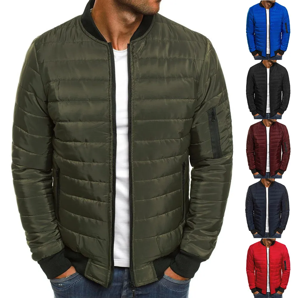 

Men Quilted Coat Warm Thick Men Parka Jackets Winter Casual Mens Outwear Coats Stand Collar Windbreak Cotton Padded Down Jacket