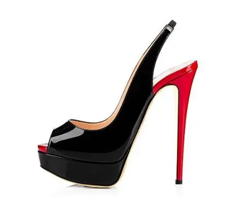 

Boldees 2020 Women's Fashion Slingback Thin High Heels Platform Pumps For Women Patent Leather Super High Heel Shoes Big Size