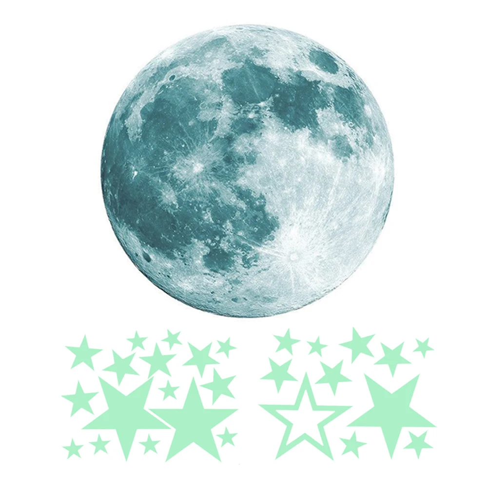 Детская подвижная Луна Звезда светящаяся в темноте наклейка ночное небо комната
