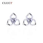 Серьги-гвоздики серебряные в форме клевера, серебро 925 пробы