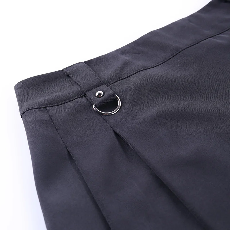 

bf Cool Lady Punk Gilrs Pleated Women High Waist Mini Skirt With Pocket Bag Belt Chain Gothic Black Skirts For Women