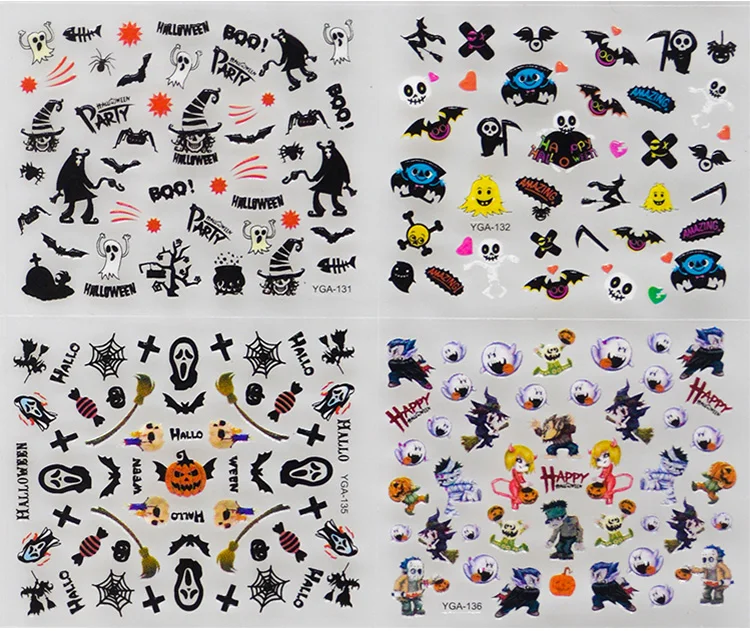 

24Pcs Children's nail stickers waterproof cute Halloween decals pumpkin/ ghost /environmentally friendly 3D cartoon nail decals