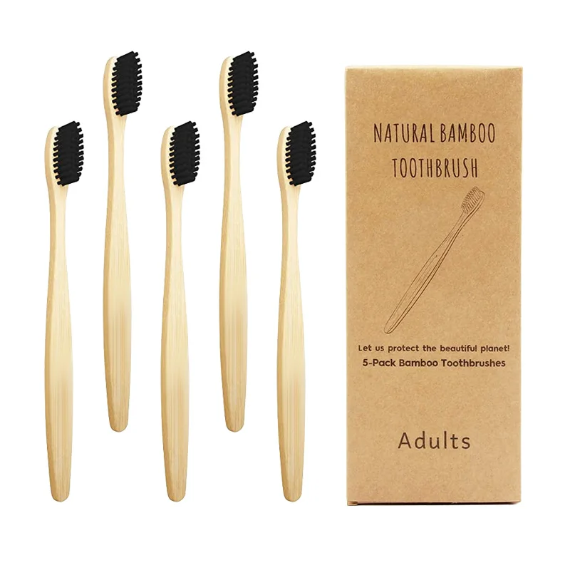 

Bamboo Toothbrushes Charcoal Bristles Biodegradable Natural Eco-Friendly Compostable Vegan Reusable Bamboo Toothbrush 5PCS