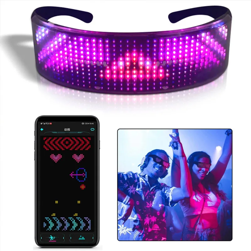 구매 LED 빛나는 안경 미래의 전자 바이저 라이트 최대 할로윈 축제 KTV 바 성능을위한 충전식 App