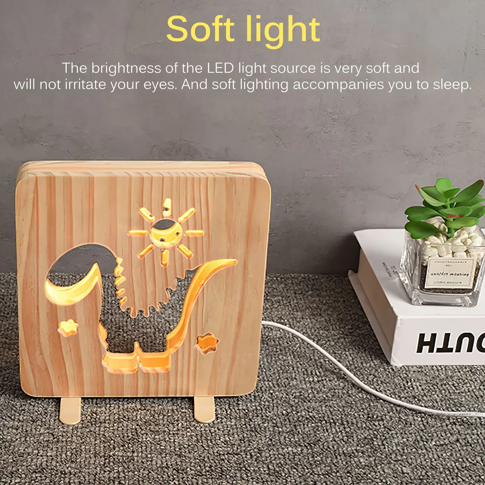 

Ночной светильник в виде динозавра для защиты глаз, светодиодная лампа для детской комнаты, деревянный ночник в форме динозавра с полым мул...