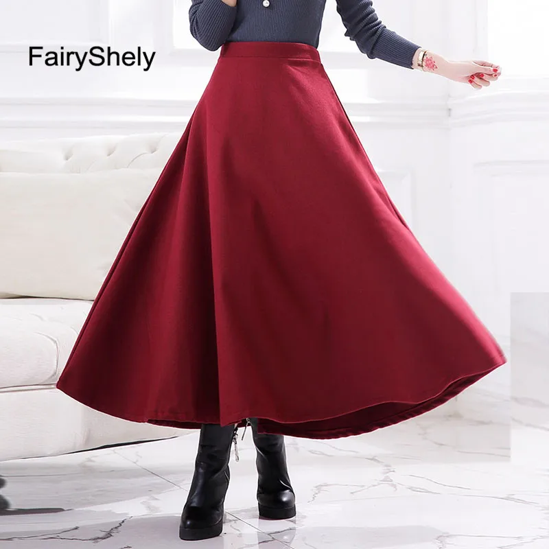 Осень зима 2019 Женская шерстяная юбка зонтик с высокой талией|Женские юбки| |